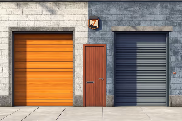 A stylistic visualization of the different materials used in garage doors, arranged side-by-side in a colorful, engaging graphic.