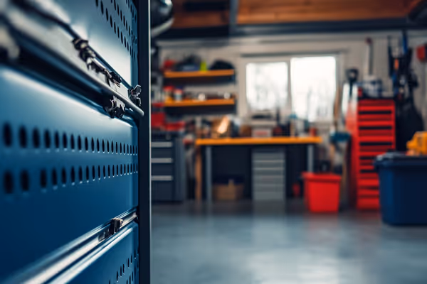 A garage door showing optimal functionality with visible mechanical parts during a routine maintenance check.